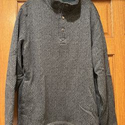 G.H. Bass & Co Fleece Sweater Snap Pullover Mens sz Lrg Pockets pattern Gray/blk