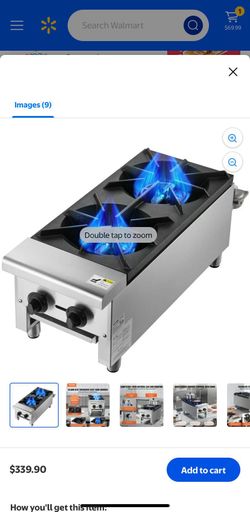 18 in. Commercial Gas Stove with 2-Burners, Propane and Natural Gas Countertop Cooking Stove Range, Stainless Steel Gas