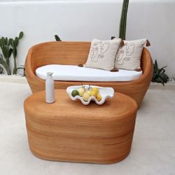 Handmade Organic Rattan Oval  Sofa and Matching Coffee Table Bundle