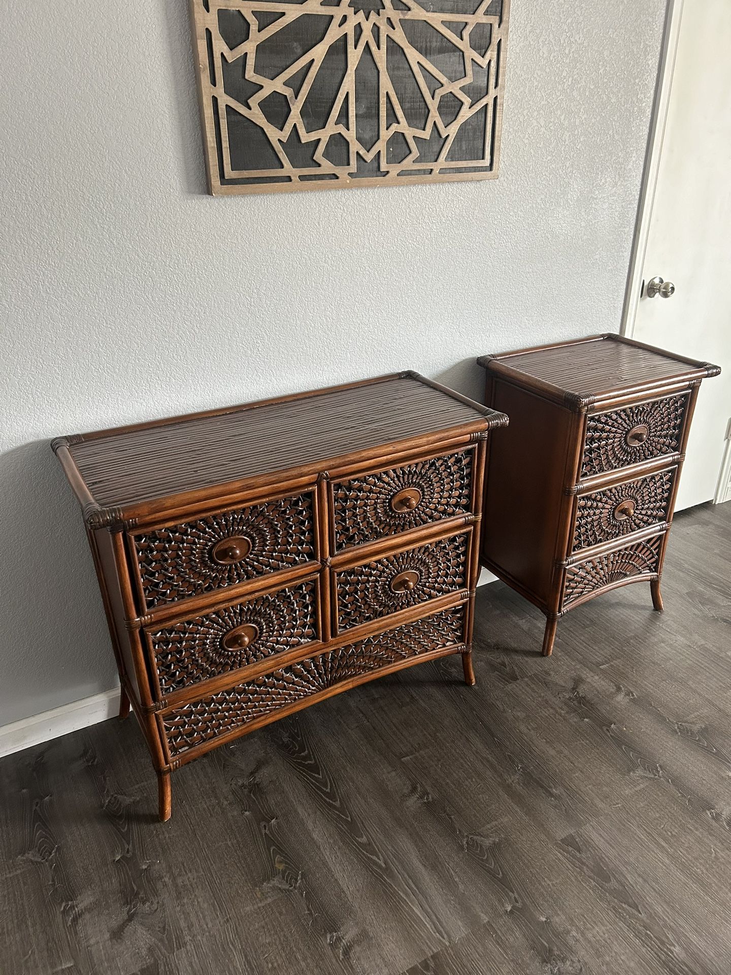 Pier 1 Imports Sunburst Boho Rattan Dresser And Nightstand for Sale in ...
