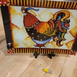 14x16 Glass Decorative Rooster Plate