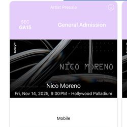 Nico Moreno Fri, Nov 14, 2025 $80
