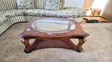 Real wood and glass top coffee table