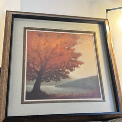 Decorative canvas for wall, solitude design in brown frame by Edward Raymes, 29 x 29 inches