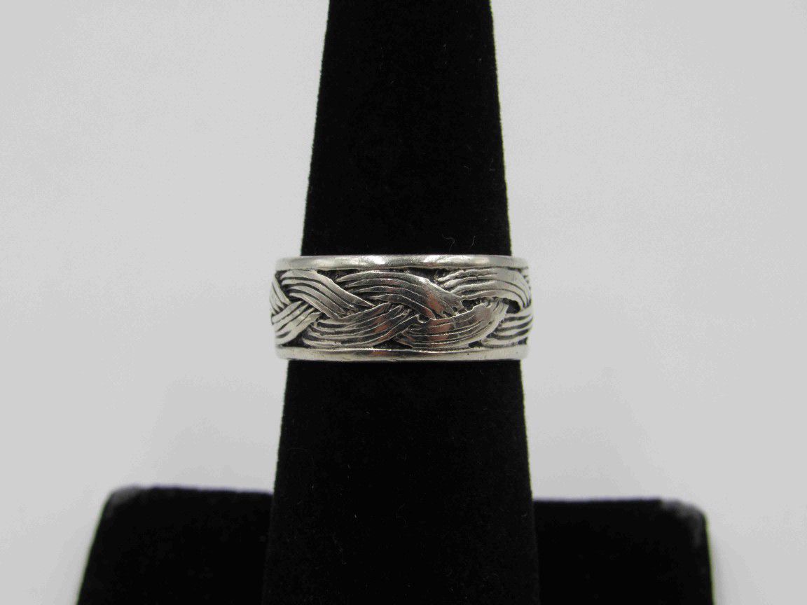 Size 6.75 Sterling Silver Rustic Woven Style Band Ring Vintage Statement Engagement Wedding Promise Anniversary Bridal Cocktail Friendship