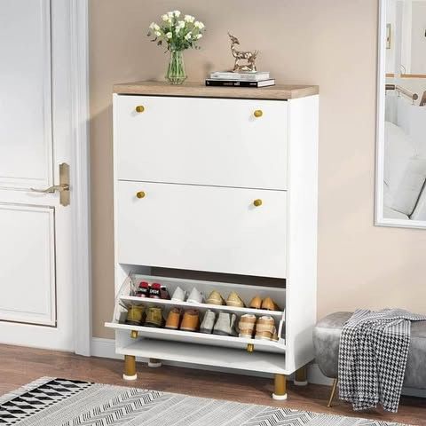 Tribesigns 3 Drawer Shoe Cabinet, Freestanding Shoe Rack Storage Organizer with Flip Door, Modern Ti
