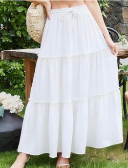 Maxi boho flowy white skirt women