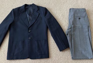Navy Blue Blazer + Grey Formal Pants - Size 12