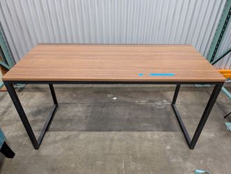 Spacious Rectangular Desk with Wood-Grain Top and Black Metal Frame