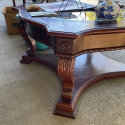 Sturdy Wooden And Glass Coffee Table  