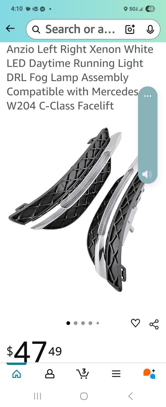 Anzio Left Right Xenon White LED Daytime Running Light DRL Fog Lamp Assembly Compatible with Mercedes W204 C-Class Facelift