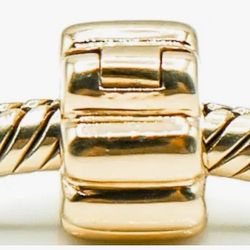 Pandora 14K  585 Solid Gold Ribbed Clip Charms Set Of 2 Authentic Retired 4.3 Grams Total 
