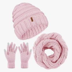 Aneco Winter Warm Knitted Scarf Beanie Hat and Gloves Set Men & Women's Soft Stretch Hat Scarf and Mitten Set
