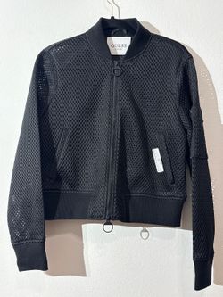 Guess Holey Black Bomber Net Jacket Full Zip Ladies Coquette Goth Biker Club