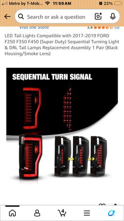 LED Tail Lights Compatible with 2017-2019 FORD F250 F350 F450 (Super Duty) Sequential Turning Light & DRL Tail Lamps Replacement Assembly 1 Pair (Blac