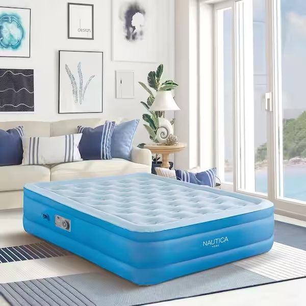 Nautica Home Cool Comfort Air Mattress with Built in Pump Cooling Pillowtop with Puncture Resistance Vinyl, 18" Queen 
