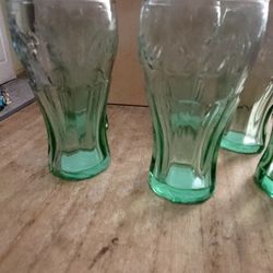 Vintage Libbey Green Coca Cola set of 6 mini glasses, 3 inches tall
