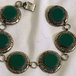 vintage Sterling Silver Bracelet Green Onyx