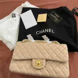 Designer Leather Bag ( Beige & Gold ) $350