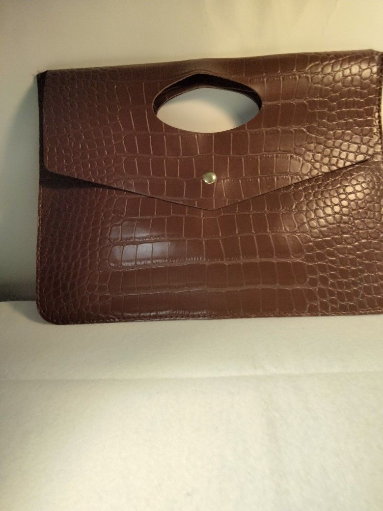 Women's Brown Leather Crocodile Clutch