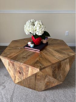 Kirklands Home Solid Acacia Wood Geometric Coffee Table Set