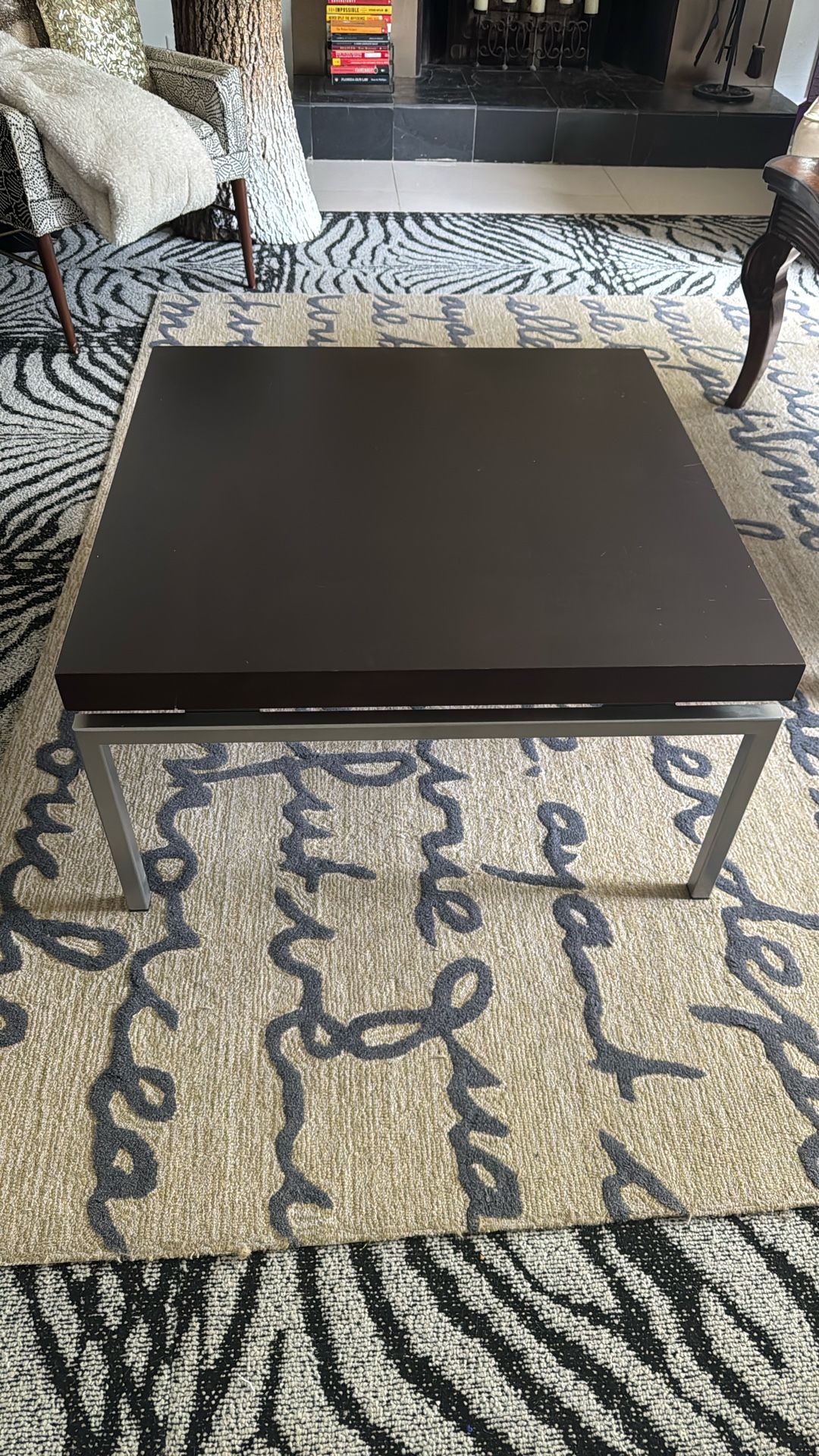 30” Square X 16” High Wood Veneer End Table with Metal Base