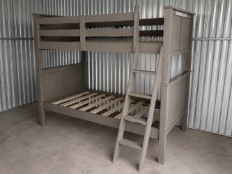 Gray wood twin bunk beds