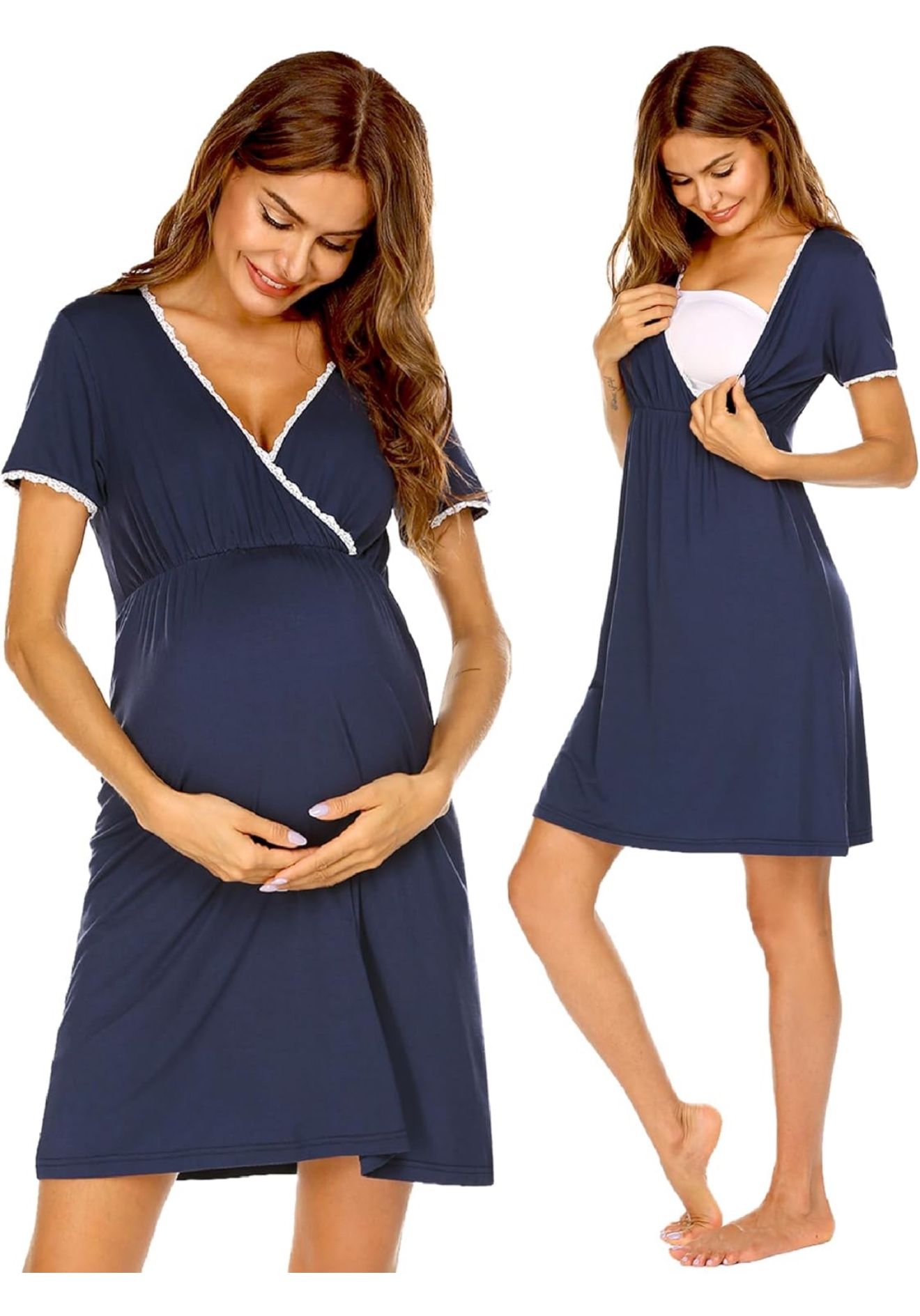 Ekouaer Nursing Nightgown Delivery and Labor Gown for Hospital Short Sleeve Maternity Breastfeeding Dress