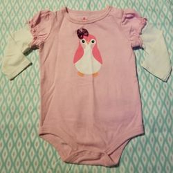 Baby Girls Circo Pink Penguin Glitter Bow Bodysuit Longsleeve Undershirt Look 6M