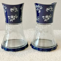 Temptations Salt & Pepper Shakers/Grinders-Glass Body-Dark Blue with White Flowers