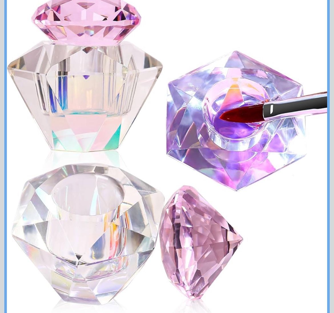 Nail Dappen Dish with Lid Diamond Styling Design Crystal Glass Monomer 4 pack