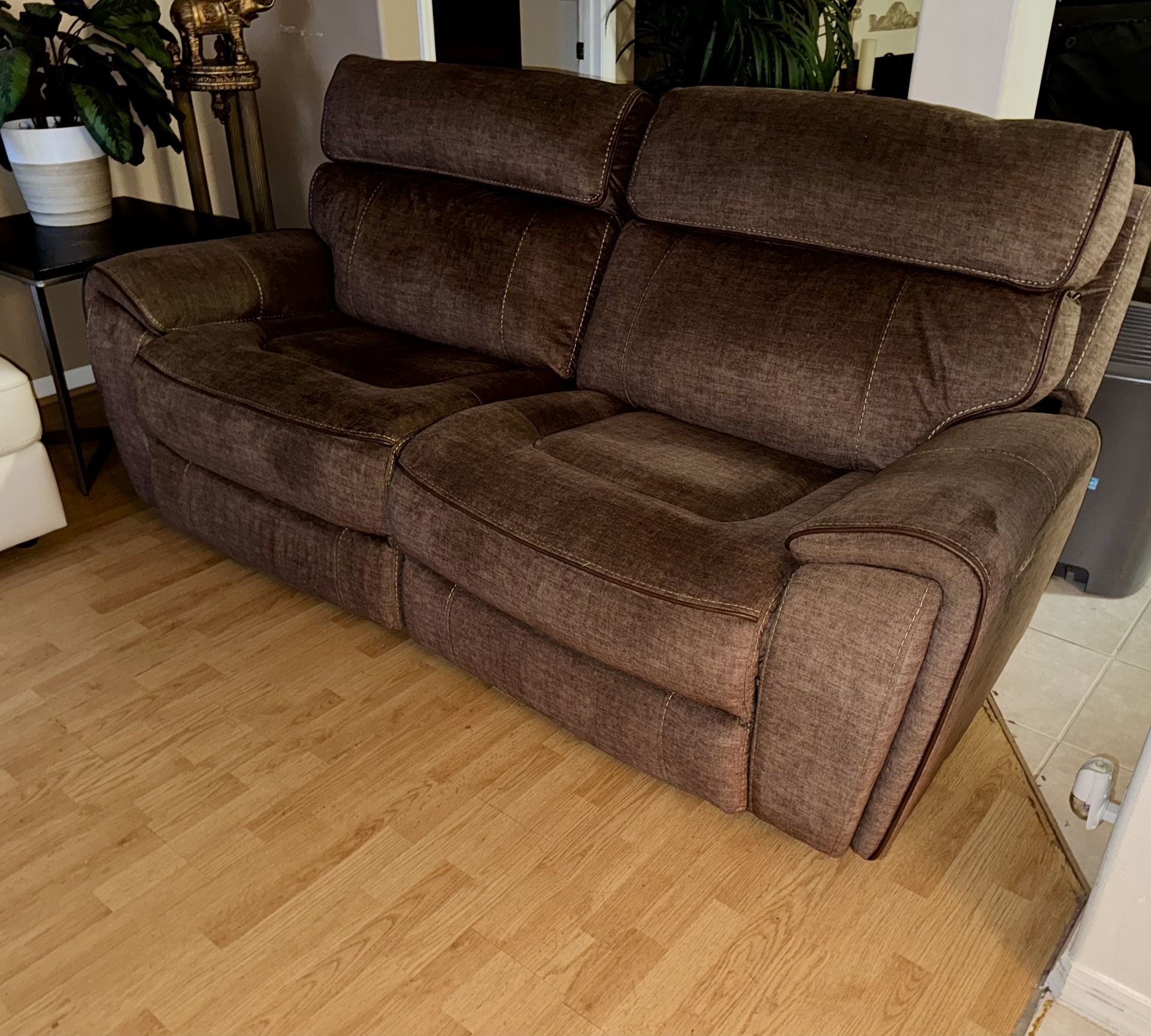Macys Brown Microfiber Dual Electric Reclining Sofa