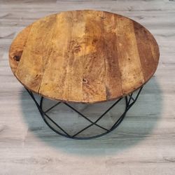 Round Wood Coffee Table With Metal Base