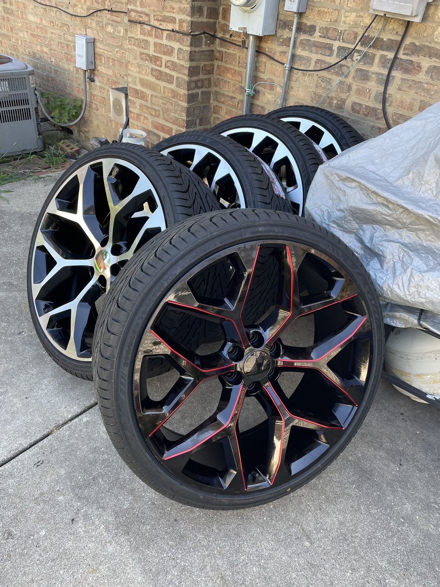 26 inch GMC REPLICAS RED MILLED Rims and Tires 6 lug 6x139.7 Espanol/English