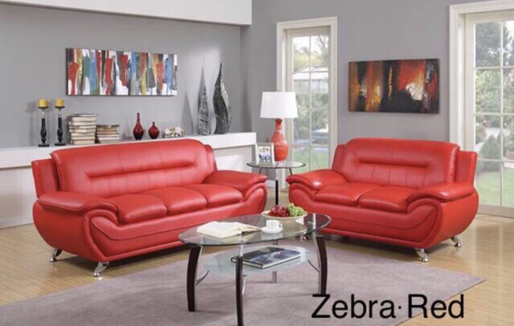 Red sofa and love seat