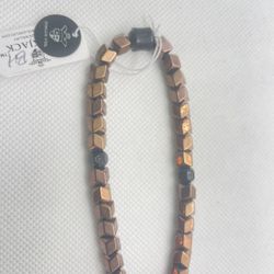 Mens Chocolate Bead Stainless Steel Bracelet with Black Cubic Zirconia