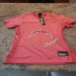 Women's Size M NFL Chargers Pink Jersey.  With Autograph 