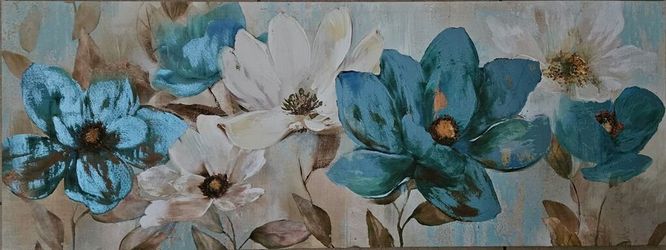 Teal Magnolia Blooms Panoramic Canvas Wall Art