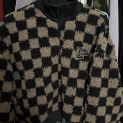PINK Victoria's Secret Sherpa Fleece Checkered Quarter Zip Pullover Jacket S