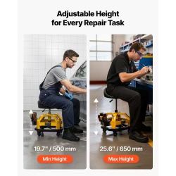 326]VEVOR Rolling Shop Stool with Wheels, 19.7"-25.6" Adjustable Height, 360° Swivel, 330 lbs Capacity, Garage Work Mechanic Stool with Backrest, Tool