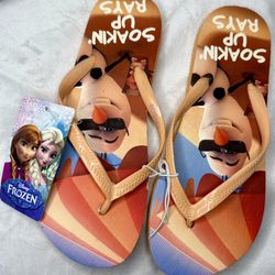 Disney Frozen ‘Olaf’ Flip Flop Sandals. Size 5-6