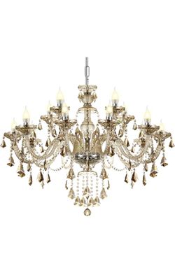 Ridgeyard 15 Lights Luxurious K9 Crystal Chandelier Candle Cognac Pendant Lamp Ceiling Lighting for Dining Living Room Bedroom Hallway Entry (15 Light