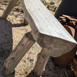 Rustic Bench Carved Wood Log Wooden Seat Cabin Mountains Rustic Handmade Please Read 