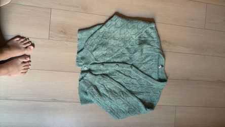 Teal Cable Knit Button Cardigan Sweater