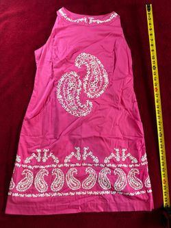 Lilly Pulitzer Pink Sleeveless Dress with White Paisley Embroidery
