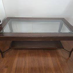 Coffee Table Wood Glass Solid 