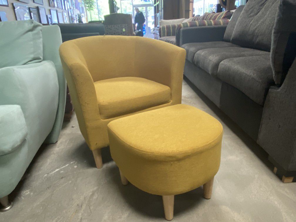 Yellow Accent Chair with Ottoman
