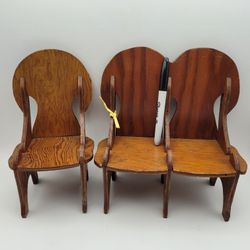 Doll Bear Wood Chair Set Furniture Vintage Handmade 9" Tall