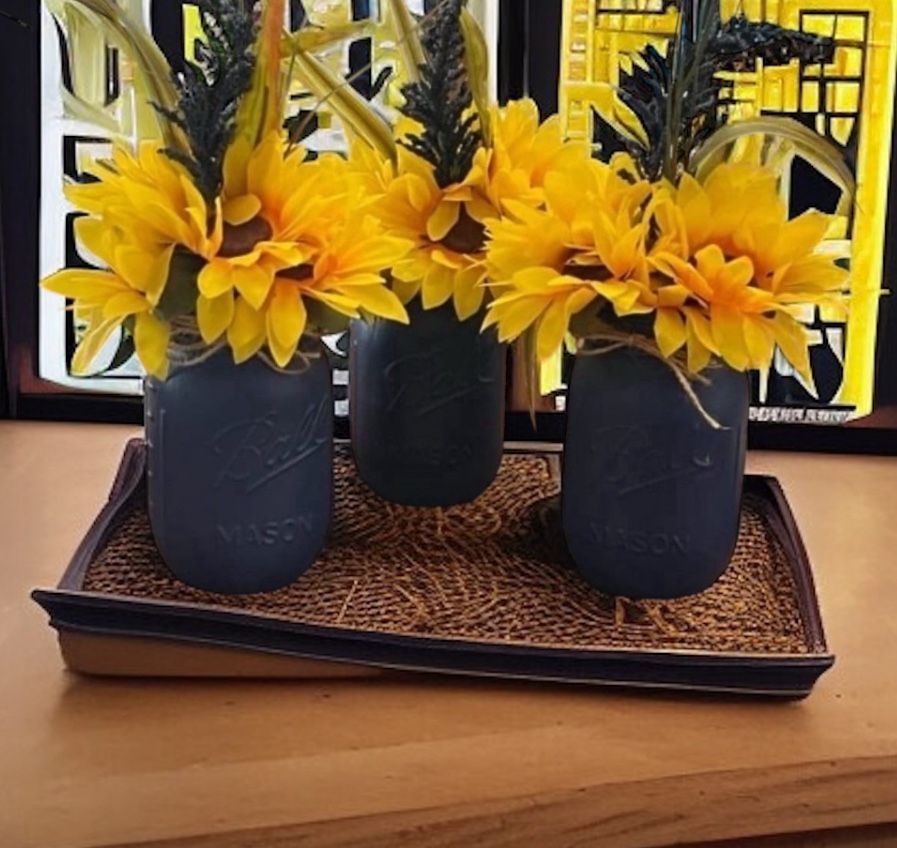 NAVY SUNRISE sunflower mason jars fall centerpieces