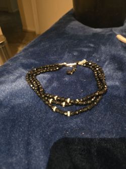 Vintaje black glass 3 strand chocker necklace
